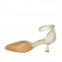 Woman's pointy open shoe with strap in cream and cognac brown leather heel 6 - Available sizes:  44