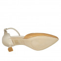 Zapato abierto puntiagudo con cinturon para mujer en piel crema y cognac tacon 6 - Tallas disponibles:  44