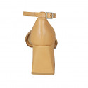 Escarpin ouverte pour femmes en cuir cognac avec courroie à la cheville talon 7 - Pointures disponibles:  42, 43, 44