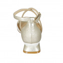 Woman's open shoe with crossed strap in white and platinum laminated leather heel 4 - Available sizes:  42