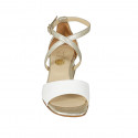 Woman's open shoe with crossed strap in white and platinum laminated leather heel 4 - Available sizes:  42
