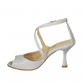 Chaussure ouverte pour femmes en tissu lamé argent avec courroie croisé talon 8 - Pointures disponibles:  46 2