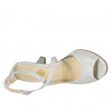 Woman's open shoe with crossed strap in silver laminated fabric heel 8 - Available sizes:  46
