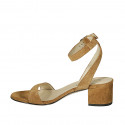 Sandalia para mujer con cinturon al tobillo en gamuza cognac tacon 5 - Tallas disponibles:  42