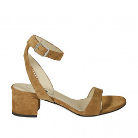Sandalia para mujer con cinturon al tobillo en gamuza cognac tacon 5 - Tallas disponibles:  42