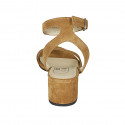 Sandalia para mujer con cinturon al tobillo en gamuza cognac tacon 5 - Tallas disponibles:  42