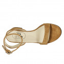 Sandalia para mujer con cinturon al tobillo en gamuza cognac tacon 5 - Tallas disponibles:  42