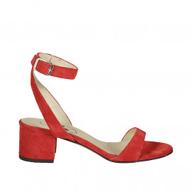 Sandalia para mujer con cinturon al tobillo en gamuza roja tacon 5 - Tallas disponibles:  42, 44