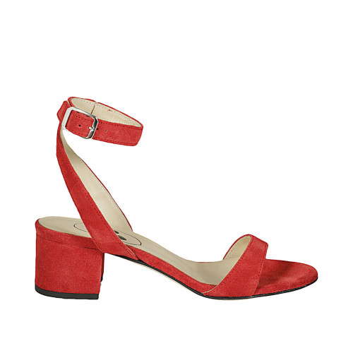 Woman's sandal with anklestrap in red suede heel 5 - Available sizes:  42, 44