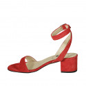 Sandalia para mujer con cinturon al tobillo en gamuza roja tacon 5 - Tallas disponibles:  42, 44