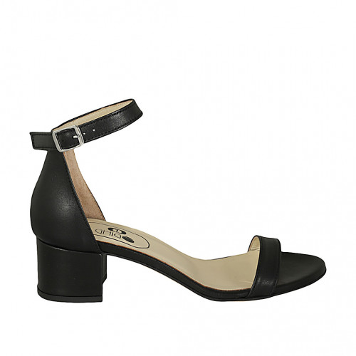Woman's open shoe in black leather with ankle strap heel 5 - Available sizes:  44