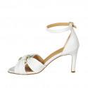 Woman's open shoe with strap and accessory in white leather heel 8 - Available sizes:  42, 43, 44, 45