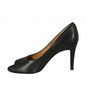 Woman's open shoe in black leather heel 9 - Available sizes:  31, 32, 34, 42
