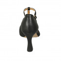 Woman's T-strap open shoe in black leather heel 8 - Available sizes:  31, 42