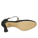 Woman's T-strap open shoe in black leather heel 8 - Available sizes:  31, 42