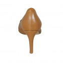 Women's pointy pump in cognac brown leather with heel 8 - Available sizes:  31, 42