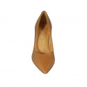 Women's pointy pump in cognac brown leather with heel 8 - Available sizes:  31, 42