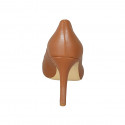 Woman's pointy pump in cognac brown leather with heel 9 - Available sizes:  42