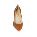 Woman's pointy pump in cognac brown leather with heel 9 - Available sizes:  42