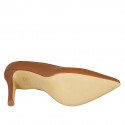 Woman's pointy pump in cognac brown leather with heel 9 - Available sizes:  42