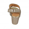 Woman's sandal with velcro strap in taupe laminated printed fabric wedge heel 6 - Available sizes:  42, 43, 44