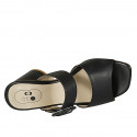 Woman's mules with buckle in black leather heel 7 - Available sizes:  42, 43