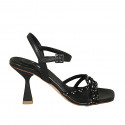 Sandalia con cinturon y estras para mujer en piel negra tacon 8 - Tallas disponibles:  42