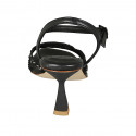 Sandalo da donna con cinturino e strass in pelle nera tacco 8 - Misure disponibili: 42