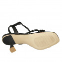 Woman's sandal with strap and rhinestones in black leather heel 8 - Available sizes:  42