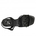 Woman's sandal with strap and rhinestones in black leather heel 8 - Available sizes:  42