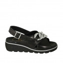 Woman's sandal with chain in black leather wedge heel 4 - Available sizes:  42
