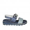 Woman's sandal with chain in blue and light blue laminated leather leather wedge heel 3 - Available sizes:  42