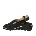 Woman's sandal in black leather and braided leather wedge heel 4 - Available sizes:  42