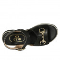 Woman's sandal in black leather with strap and accessory wedge heel 3 - Available sizes:  42