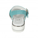 Sandale pour femmes en cuir imprimé turquoise avec courroie talon compensé 3 - Pointures disponibles:  42, 43, 44