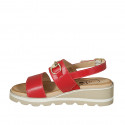 Woman's sandal with accessory in red leather wedge heel 4 - Available sizes:  42, 43