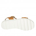 Sandalo da donna in pelle color cuoio con cinturino e accessorio zeppa 3 - Misure disponibili: 42