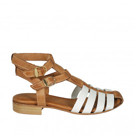 Woman's sandal with straps in white and cognac brown leather heel 2 - Available sizes:  42