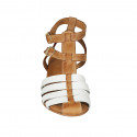 Woman's sandal with straps in white and cognac brown leather heel 2 - Available sizes:  42