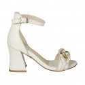 Woman's open shoe with strap and chain in cream white leather heel 8 - Available sizes:  44