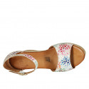 Woman's open shoe with strap and platform in multicolored printed suede wedge heel 7 - Available sizes:  42, 43