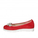Ballerine pour femmes en daim rouge avec clip strass amovible talon compensé 3 - Pointures disponibles:  32, 43