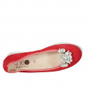 Woman's ballerina shoe in red suede with removable rhinestone clip-on wedge heel 3 - Available sizes:  32, 43
