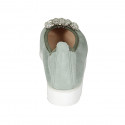 Woman's ballerina shoe in sage green suede with removable rhinestone clip-on wedge heel 3 - Available sizes:  42