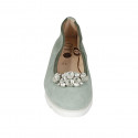 Ballerina da donna in camoscio verde salvia con clip strass rimovibile zeppa 3 - Misure disponibili: 42