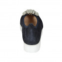 Woman's ballerina shoe in blue suede with removable rhinestone clip-on wedge heel 3 - Available sizes:  32