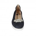 Woman's ballerina shoe in blue suede with removable rhinestone clip-on wedge heel 3 - Available sizes:  32