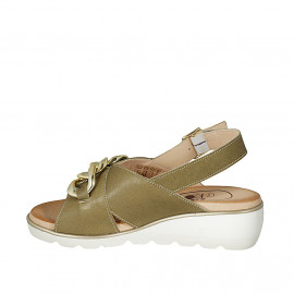 Sandale pour femmes avec chaîne en cuir vert talon compensé 4 - Pointures disponibles:  42 2