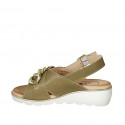 Woman's sandal with chain in green leather wedge heel 4 - Available sizes:  42