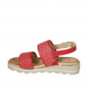 Sandale pour femmes en cuir et cuir tressé rouge talon compensé 3 - Pointures disponibles:  32, 42, 43, 46
